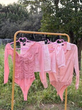 Girly Pink Women’s BUNDLE💕🛍️ of 4 Gingham, mesh, romantic, skirt, bodysuit🔥